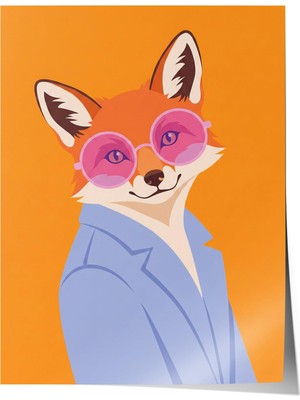 1001 Poster Pembe Gözlüklü Stil Sahibi Tilki Illüstrasyonu Salon Dekoru, 13 x 18