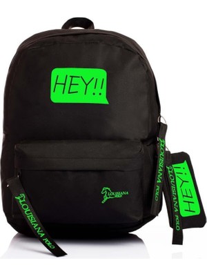 1001 Laptop Bölmeli Okul Çantası Hey!!! Siyah Yeşil 1525