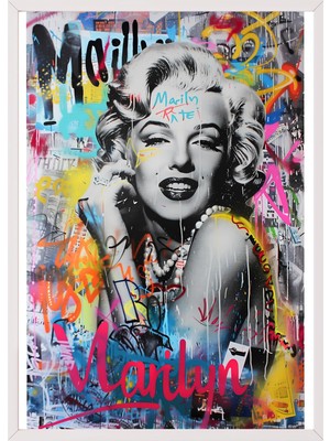 1001 Beyaz Çerçeveli Tablo Marilyn Monroe Graffiti Arka Plan Pop Art Tarzı Poster 106530, 30 x 40