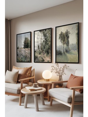 1001 Siyah Çerçeveli 3’lü Tablo Seti Klasik Manzara – Soft Tonlar Salon Set 30120, 30 x 40