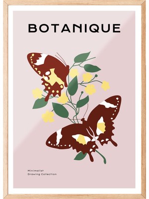 1001 Ahşap Çerçeveli Tablo Kelebekli Çiçek Dalları – Botanik Oturma Odası Dekoru Poster 100834,