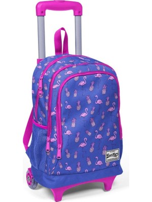 1001 Yaygan Coral High Işıklı Tekerlekli Ilkokul Çantası - Mavi Flamingo - Kız Çocuk