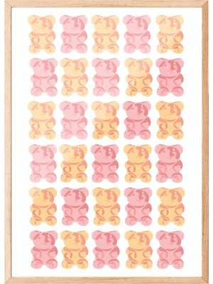 1001 Ahşap Çerçeveli Tablo Renkli Ayıcık Desen - Pop Art Genç Odası Dekoru Poster 101931, 15 x 21