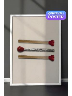 1001 Beyaz Çerçeveli Duvar Tablosu Romantik Minimal Sanat Kompozisyonu Yatak Odası Dekoru, 21 x 30