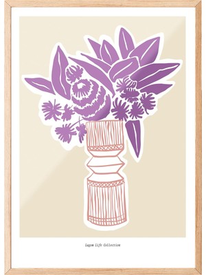 1001 Ahşap Çerçeveli Tablo Mor Vazo Çiçekleri – Floral Sanat Yatak Odası Dekoru Poster 100996, 70