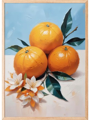 1001 Ahşap Çerçeveli Tablo Portakal Dalları - Akdeniz Esintili Mutfak Dekoru Poster 100648, 15 x 21