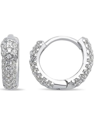 1001 925 Ayar Gümüş Rodyum Kaplama 10 mm Zirkon Taşlı Tamtur Küpe