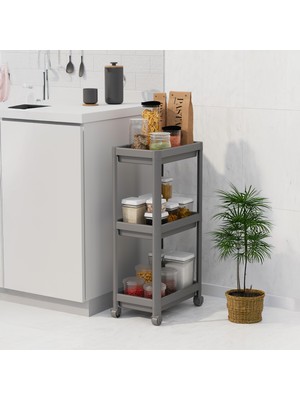 1001 Peggy 3 Katlı Tekerlekli Raf Ünitesi - 36X71X23 cm Dar Alan Düzenleyici - Mutfak ve Banyo Için