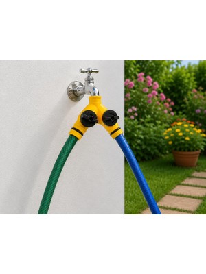 1001 Çift Çıkışlı Vanalı Musluk Adaptörü 1/2" - 3/4" | Bahçe Hortumu Y Bağlantı Aparatı | Ba