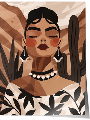 1001 Premium Poster Etnik Kıyafetli Kadın Figürü Modern Illüstrasyon Salon Dekoru, 70 x 100