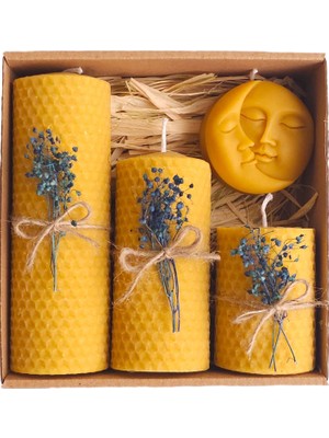 1001 Dekoratif Doğal Petek Balmumu Mum Ay ve Güneş Seti Bal Mumu Mum Hediyelik Beeswax Candle