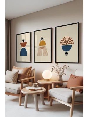 1001 Siyah Çerçeveli 3’lü Tablo Seti Abstract Balance – Modern Formlar Ofis Set 30098, 50 x 70