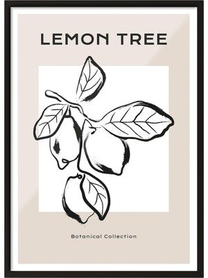 1001 Siyah Çerçeveli Tablo Limon Dalı – Botanik Çizim Mutfak Dekoru Poster 101483, 30 x 40