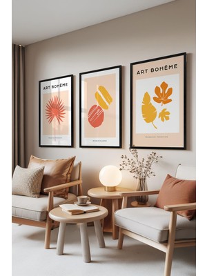 1001 Siyah Çerçeveli 3’lü Tablo Seti Modern Boho Minimalist – Salon Set 30137, 10 x 15