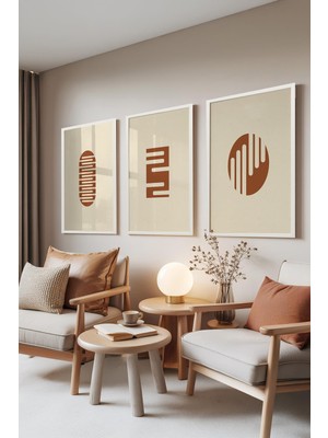 1001 Beyaz Çerçeveli 3’lü Tablo Seti Earth Tones – Minimal Dokular Ofis Set 30100, 50 x 70