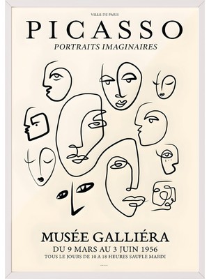 1001 Beyaz Çerçeveli Tablo Yüz Çizimleri – Picasso Minimal Portre Ofis Dekoru Poster 101951, 50 x 7