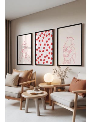 1001 Siyah Çerçeveli 3’lü Tablo Seti Aşk & Minimal Çizim – Modern Genç Odası Set 30147, 21 x 3