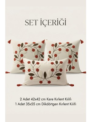 Buldan Natura Papatya 3’lü Punch Nakışlı Dekoratif Kırlent Kılıfı Seti – 2 Adet 42×42 cm Kare + 1 Adet 35×55 cm Dikdörtgen Kırlent Kılıfı