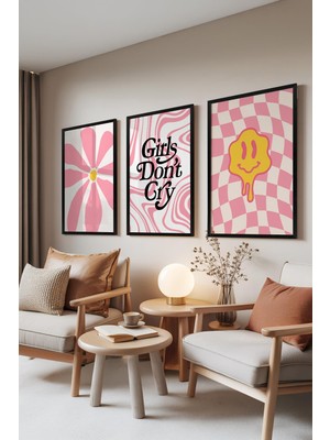 1001 Siyah Çerçeveli 3’lü Tablo Seti Pembe Enerji – Modern Pop Art Genç Odası Set 30129, 10 x 15