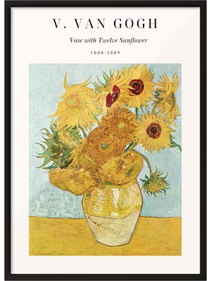 1001 Siyah Çerçeveli Tablo Vincent Van Gogh Ayçiçekleri Tablosu Salon Dekoru Poster 113563, 30 x 40