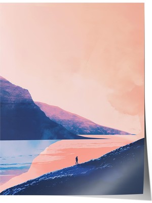 1001 Premium Poster Pastel Tonlarda Kıyı Yolu ve Deniz Manzarası Salon Dekoru, 50 x 70