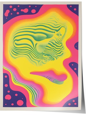 1001 Premium Poster Neon Renklerde Soyut Yüz Formu Psikedelik Sanat Salon Dekoru, 15 x 21