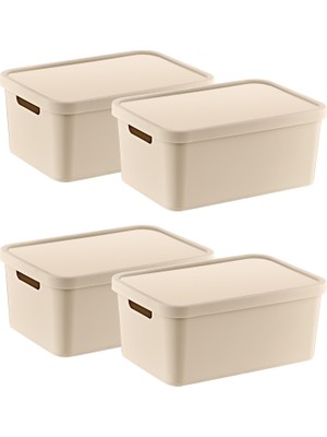 1001 4'lü Set Stafi Çok Amaçlı Kapaklı Kutu Latte 4,5 Lt - Latte, Çok Amaçlı Kapaklı Kutu, Ev-Of