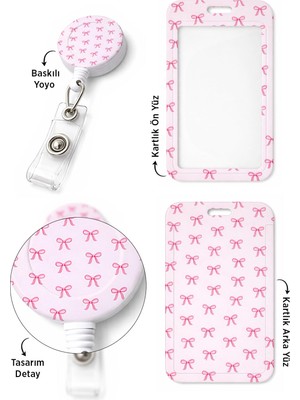 1001 Pembe Mini Fiyonk Çekmeli Kart Tutucu Koruyucu Yoyo Dikey Kartlık