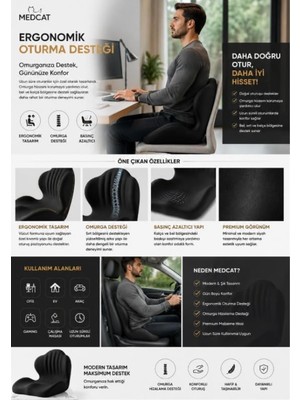 Frefly Store %100 Visko 5d Tasarım Bel ve Oturma Minderi, Viskoelastik, Siyah, Araba ve Ofis Koltuğu Için