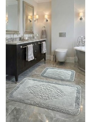 Frefly Store Şile Yumuşacık Süper Emici 2'LI%100 Pamuk Ultra Lüks Banyo Paspası Seti Antrasit 60X100 cm