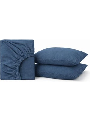 Frefly Store SEPTUMIUM%100 Pamuklu Lastikli Çarşaf, Lacivert, 2 Yastık Kılıfı Dahil (160X200)