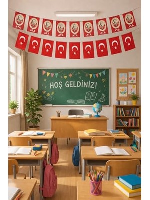 Frefly Store 23 Nisan Süsleri 23 Nisan Hediyeleri Ipli Ay Yıldızlı Bayrak 50 Li, 50'li Mini İpli Ata Baskılı Bayrak