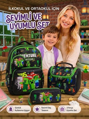 1001 4’lü Set Ilkokul-Ortaokul Erkek Çocuk Okul Çantası ve Beslenme Seti, Çocuk Sırt Çantası O