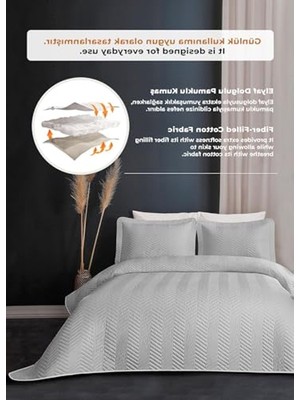 Frefly Store Çift Kişilik Kapitone Yıkanabilir Gri Yatak Örtüsü Takımı, %100 Pamuk