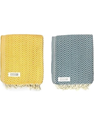 Frefly Store 2'li Set Peştemal Plaj HAVLUSU,%100 Pamuk, Xxl 100X180CM, Marmaris (Bal Sarısı - Ege Mavisi)