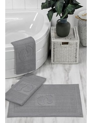 Frefly Store Formeya 3'lü Ayak Izli Ayak Havlusu - Paspas Banyo Seti (3 Adet) (Açık Gri)