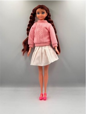 Frefly Store Giffy/oyuncak 30 cm Giydirilebilir Prenses Bebek – Örgü Desenli Kazak & Etek Kombinli (Pembe)