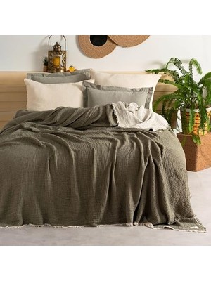 Frefly Store Müslin Pike Çift Kişilik, 100% Pamuk 4 Katlı Kaliteli Müslin Yatak Örtüsü, Dekoratif Şık Yumuşak Hafif Yazlık Pike (Haki Yeşil, Çift Kişilik 220X240 Cm)