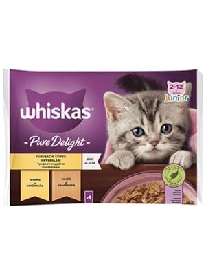 Frefly Store Whiskas Pouch Pure Delight Jöle Içinde Tavuklu ve Hindili Yavru Kedi Konservesi 4X85 gr