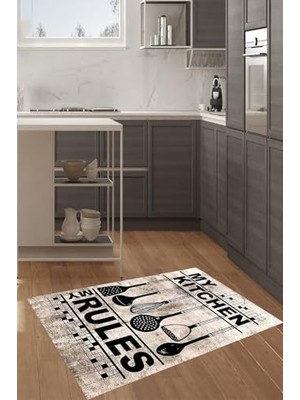 Frefly Store Pelangi My Kitchen My Rules Dijital Baskılı Kaymaz Taban Yıkanabilir Leke Tutmaz Mutfak Halısı, Bej 100 x 200