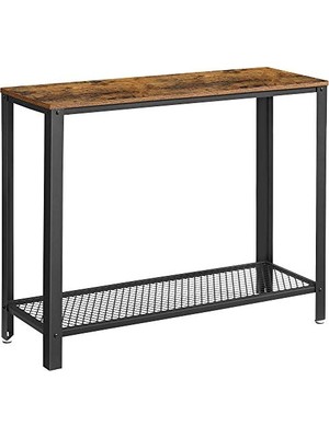 Frefly Store Vasagle Konsol Masası, 2 Katlı Koridor Masası, Izgara Raflı, Dar Masa, Metal Çerçeve, Ayarlanabilir Ayaklar, Koridor, Giriş, Oturma Odası, Endüstriyel Tarz, Vintage Kahverengi-Siyah LNT80X
