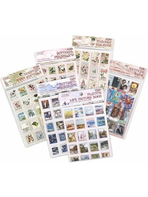 Frefly Store Vintage Pul Desenli Sticker Seti – 4 Sayfa Scrapbook Etiketi