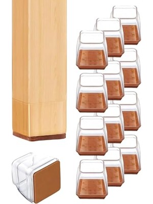 Frefly Store 12 Adet Kare Sandalye Papucu (3.5–3.9 Cm) – Şeffaf Silikon Ince Keçeli, Gürültü Önleyici ve Zemin Koruyucu Mobilya Ayak Kılıfı