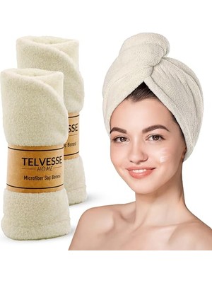 Frefly Store Mikrofiber Saç Havlusu Süper Emici Hızlı Kuruyan Türban Saç Havlusu Şapkası – Uzun Kıvırcık Kalın Saçlar Için Duş Saç Kurutma Havlusu, Plaj Havuz Banyo Kullanım (2li Krem)