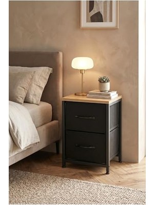 Frefly Store 2 Raflı Metal Komodin Yan Sehpa Çok Amaçlı Dolap Organizer Mdf Tabanlı Kumaş Çekmece