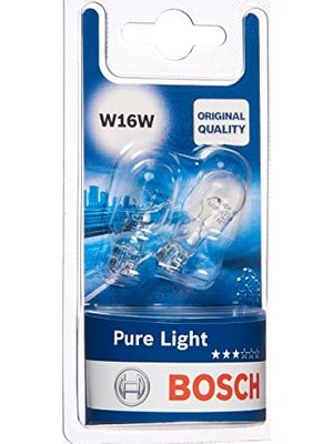 Frefly Store Bosch W16W (955) Pure Light Araba Ampulü - 12 V 16 W W2,1x9,5d - 2 Ampul | Orijinal Kalite - Soket Tipi W2,1x9,5d - 2'li Yedek Araç Ampulü Paketi