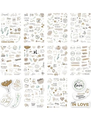 Frefly Store Colortouch Düğün Sticker Seti, 325 Adet Çıkartma, Misafir, Konuk Defteri Veya Fotoğraf Albumü Için Sevgi Dolu Vintage Love Temalı, Dekorasyon Için Motifli Sözcüklü Düğün Etiketi, 10 Sayfa, A5 Boyut