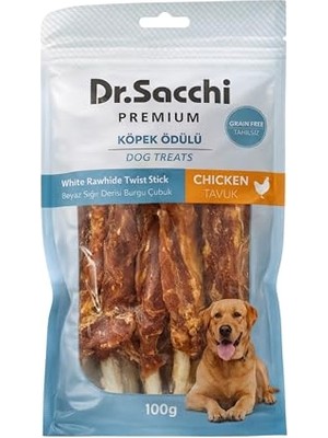 Frefly Store Dr. Premium Tavuklu Beyaz Sığır Derisi Burgu Çubuk Tahılsız Köpek Ödülü 5" 20 gr 5'li