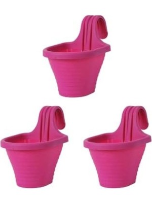 Frefly Store Tom1 Askılı Balkon Saksı Seti, 20 Cm, 3 Litre, 3 Adet Fuşya