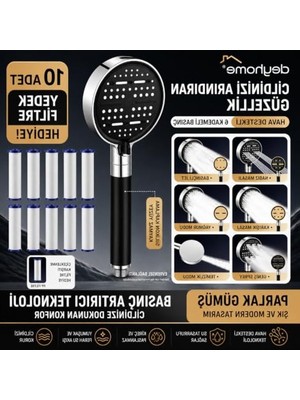 Frefly Store 6 Kademeli Filtreli Duş Başlığı, Basınç Artırıcı ve Kaymaz Silikon Kaplama, 10 Yedek Pp Filtre